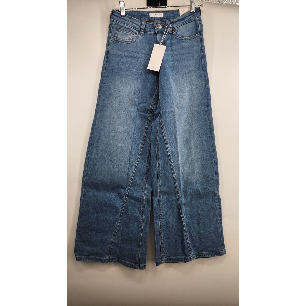 NWT Mango MNG Girl's XS Blue Low Waist Wide Leg Jeans Cotton Blend